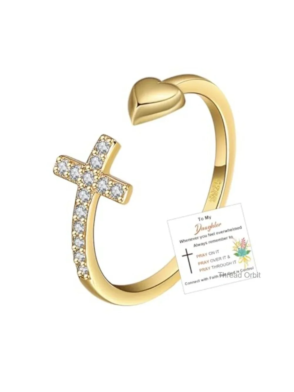 S925 Sterling Silver Cross Ring Adjustable Cubic Zirconia Thumb Ring Prayer